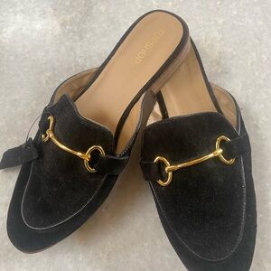 Nordstrom Topshop Black Suede Mule Loafers with Gold Horsebit Size 38